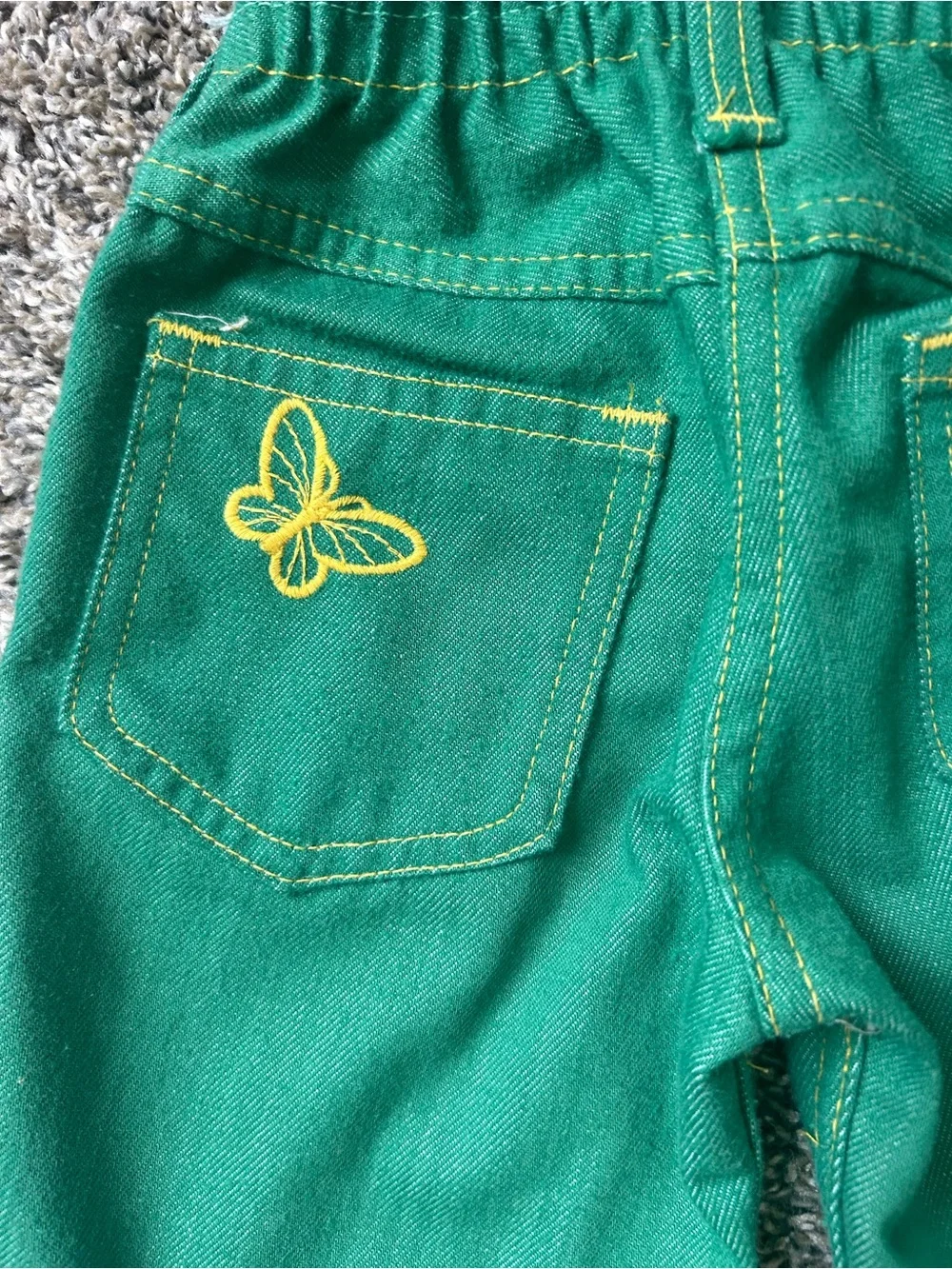 Vintage 70s Sears Perma-Prest Toughskins Girls Flared Green Jeans size 5 Slim